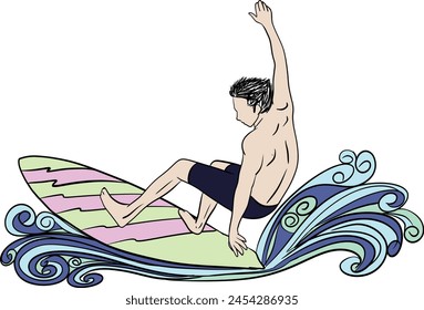 vector surfing illustration beach tropical hawaii design wave summer sea surfboard ocean adventure water surfer surf extreme travel vacation 