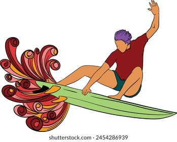 vector surfing illustration beach tropical hawaii design wave summer sea surfboard ocean adventure water surfer surf extreme travel vacation 