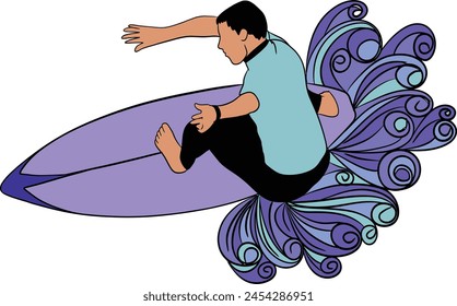 vector surfing illustration beach tropical hawaii design wave summer sea surfboard ocean adventure water surfer surf extreme travel vacation 