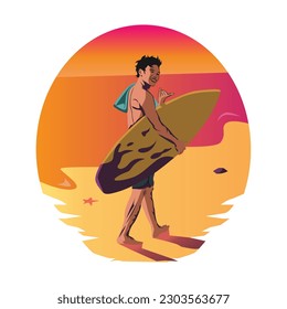 Vector surfing illustration with surfers on waves