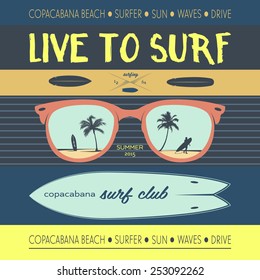 Vector surfing labels and design elements.