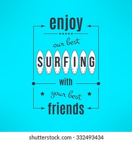 Vector surfing lesson poster with lettering design. Surfing t-shirt print background. Surf class advertising design element.