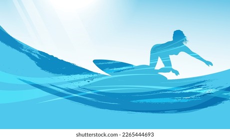 Vector Surfing Silhouette Background Illustration.