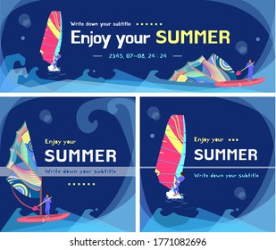 [Vector] Surfing theme summer banner design templates