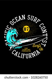 vector surfing wave illustration vintage print