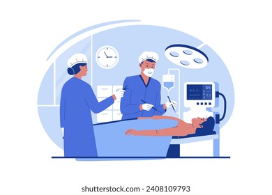 Vector of surgeons operating patient. Vector flat illustration