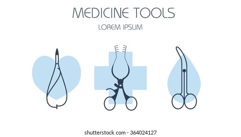 Vector Surgical Instruments. Flat style illustration. Can be used for banners, icons, brochures and etc.