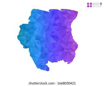 Vector Suriname map colorful polygon triangle mosaic with white background. style gradient.