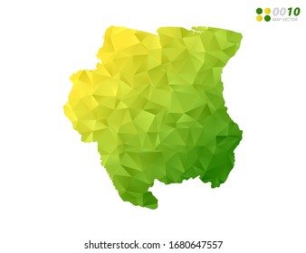 Vector Suriname map green and yellow polygon triangle mosaic with white background. style gradient.