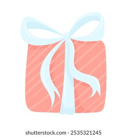 Vector surprise gift box with ribbon and bow, isolated on white background. Virtual holiday celebration, special gift, loyalty reward program, surprise gift, New Year's gift under the tree.