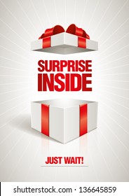 Vector surprise inside open gift box design template. Elements are layered separately in vector file.