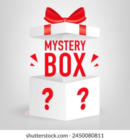 Vector surprise inside open gift box design template. Mystery Gift Box with gift box Open Inside with a Question Mark, Lucky Gift or Other Surprise. Vector illustration