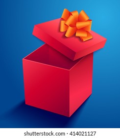 Vector surprise inside open gift box design template. Elements are layered separately in vector file. Gift box with ribbon and bow. Vector illustration