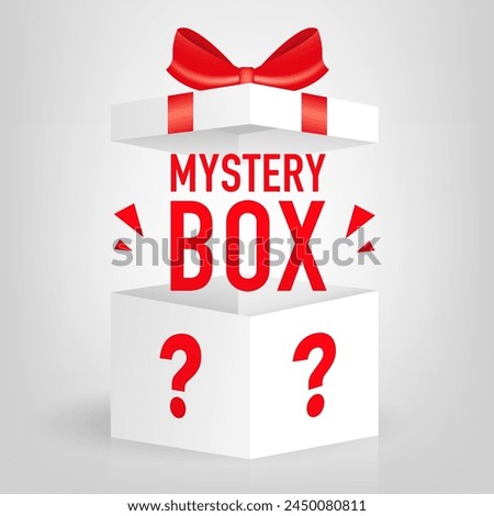 Vector surprise inside open gift box design template. Mystery Gift Box with gift box Open Inside with a Question Mark, Lucky Gift or Other Surprise. Vector illustration