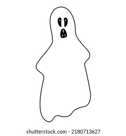 Vector surprised doodle ghost. Spooky halloween clipart.
