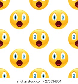 Vector surprised emoticon repeated on white background