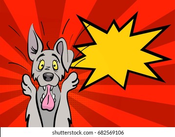 Vector surprised open-eyed dog in comics pop art style symbol of new 2018 year template for calendar page or other print production