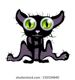 Vector Surprised Pussy cat with green eyes isolated on white
