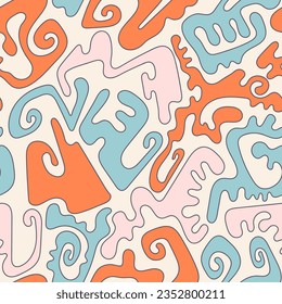Vector surreal colorful seamless srtwork with wave hand drawn patterns for print fabric, textile, apparel clothing.