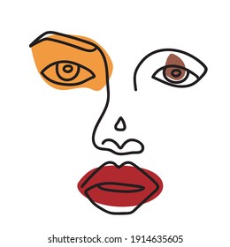 Vector Surreal Face Background, Linear Art, Colored Illustration, Woman Faces. People's faces
