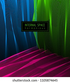 Vector surreal illusion art for design, line art 3d dimensional textured inner space, hallucinogen drug trip theme. Fantastic psychedelic trendy modern op art, optical dimensional illusion.