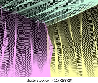 Vector surreal illusion art for design, line art 3d dimensional textured inner space, hallucinogen drug trip theme. Fantastic psychedelic trendy modern op art, optical dimensional illusion.