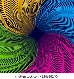 Vector surreal illusion art for design, line art 3d dimensional textured inner space, hallucinogen drug trip theme. Fantastic psychedelic trendy modern op art, optical dimensional illusion.