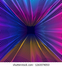 Vector surreal illusion art for design, line art 3d dimensional textured inner space, hallucinogen drug trip theme. Fantastic psychedelic trendy modern op art, optical dimensional illusion.