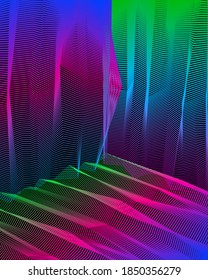 Vector surreal illusion art for design, line art 3d dimensional textured inner space, hallucinogen drug trip theme. Fantastic psychedelic trendy modern op art, optical dimensional illusion.