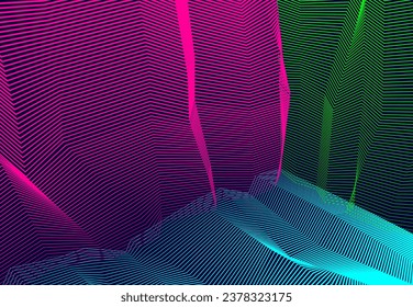 Vector surreal illusion art for design, line art 3d dimensional textured inner space, hallucinogen drug trip theme. Fantastic psychedelic trendy modern op art, optical dimensional illusion.