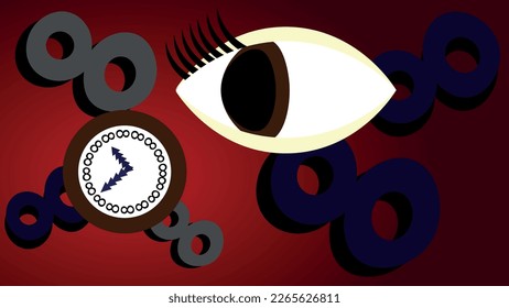 Vector surreal illustration. Abstract futuristic illustration. Eye, infinity clock,reclining figure eight,time,relative time,infinity, forever,time loop, surreal.Illustration of the time of eternity.