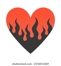 Vector surreal illustration with heart and flame.Retro print aesthetic.Burning heart design isolated element.Trendy love passion emblem for banners,social media marketing,branding,packaging,covers