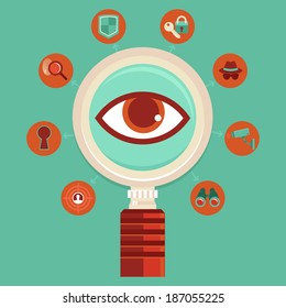 Vector surveillance and control concepts - big brother is watching - mass spying infographic design elements in flat style