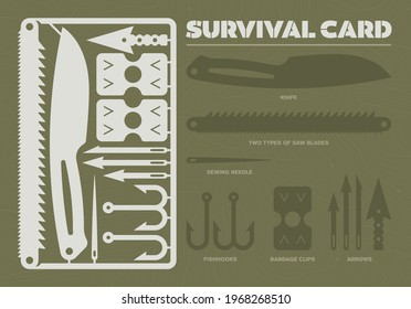 Vector Survival Card. Design For Laser Cut. Size As A Classic Payment Card.