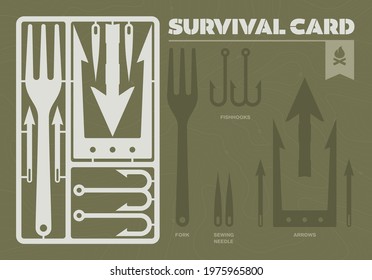 Vector Survival Card. Design For Laser Cut. Size As A Classic Payment Card.