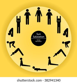 vector surya namaskar stick man set