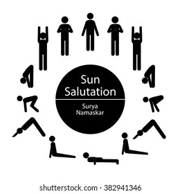 vector surya namaskar stick man set
