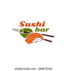 vector sushi bar logotype with salmon, soy sause for your design