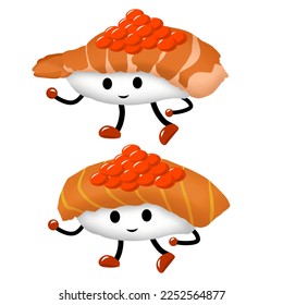Vector sushi cartoon character illustration. Cartoon vector flat illustration isolated on white background.