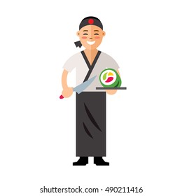 Vector Sushi Chef. Flat style colorful Cartoon illustration.