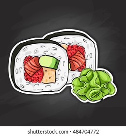 Vector sushi color sticker, Futomaki roll