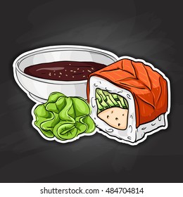 Vector sushi color sticker, Philadelphia roll