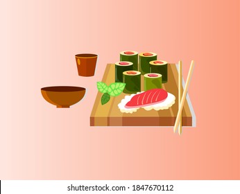 Vector of sushi dish on reddish background