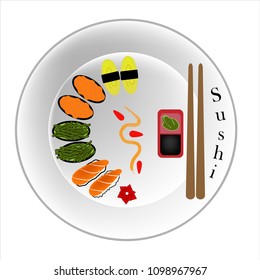 vector, sushi dish, salmon, seaweed ,roe sushi, sweet eggs