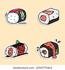 El sushi vectorial con estilo de arte de grafiti doodle es una imagen de sushi hecha con técnicas vectoriales. Se puede usar para afiches o logotipos para empresas relacionadas con el sushi.