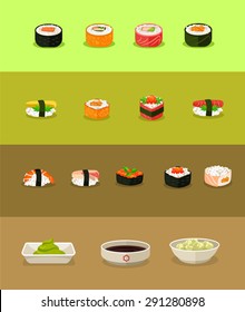 Vector sushi flat icon set