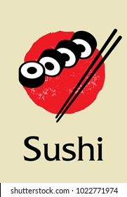Vector sushi icon illustration Logo of Asian Street Fast Food Bar or Shop, Sushi, Maki, Menu. Flat design style