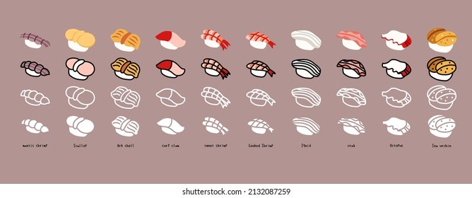 Vector sushi icon set. Four style.