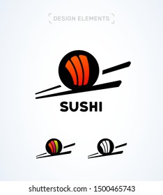 Vector sushi, japan, asian logo design template. Roll and sticks