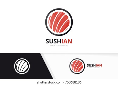 Vector sushi logo combination. Japanese food and roll symbol or icon. Unique seafood logotype design template.